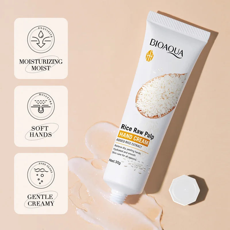 Rice Hand Cream, Containing Rice Extract, Moisturizes and Nourishes Without Making the Skin Greasy, Deeply Nourishes, Has a Delicate Texture, Hand Care, Seasonal Maintenance, Portable Packaging, Easy to Carry