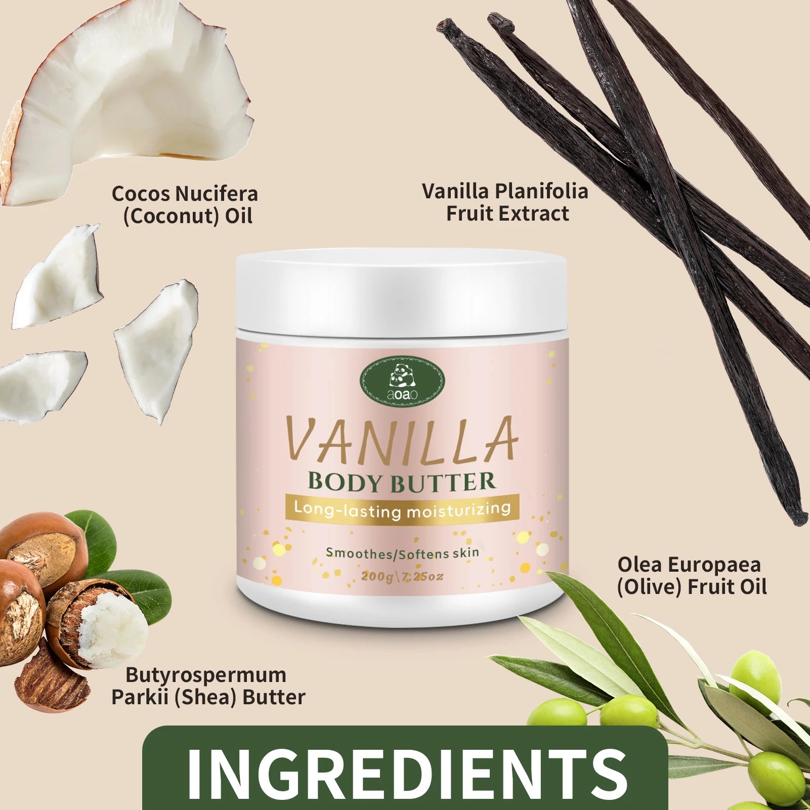Vanilla Body Butter with Coconut and Shea Oil Nourishes Dry Skin, Moisturizing Cream for Deep Hydration.