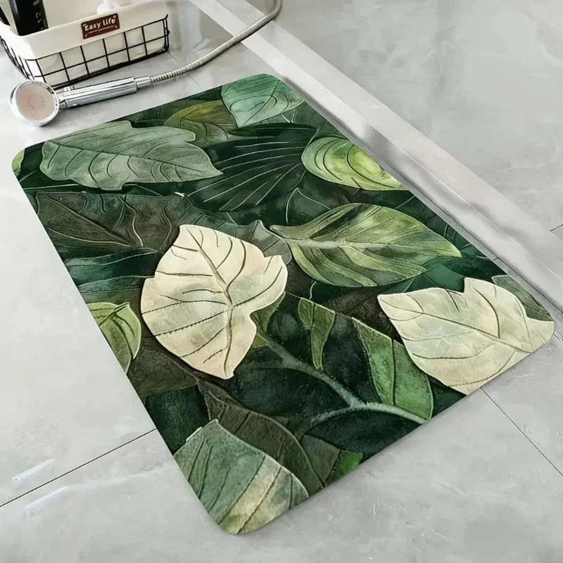 VIKAMA Tropical Green Plant Leaves Bathroom Floor Mat Anti slip Water absorbing Carpet Bathroom Shower Room Decoration