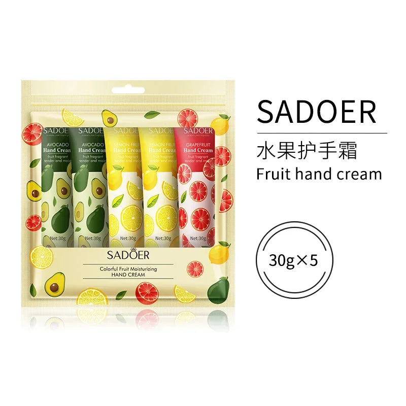 5Pcs/set Fruit Plant Fragrance Hand Cream Sets Moisturizing Repair Anti Dry Hand Lotion Sets Hands Skin Care Products