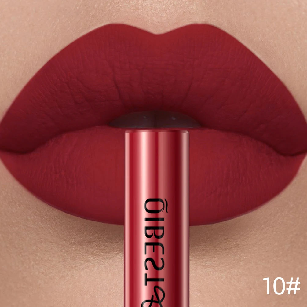 QIBEST Sexy Lipgloss Lasting Velvet Matte Lip Gloss Liquid Lipstick Makeup Women Beauty Nonstick Cup Waterproof Red Lipstick