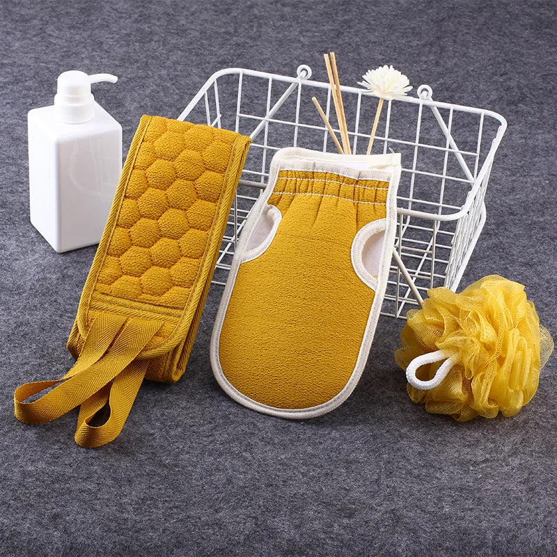 Exfoliating Body Scrubber Set with Back Scrubber Bath Glove And Shower Sponge Loofah for Deep Cleaning And Hygiene