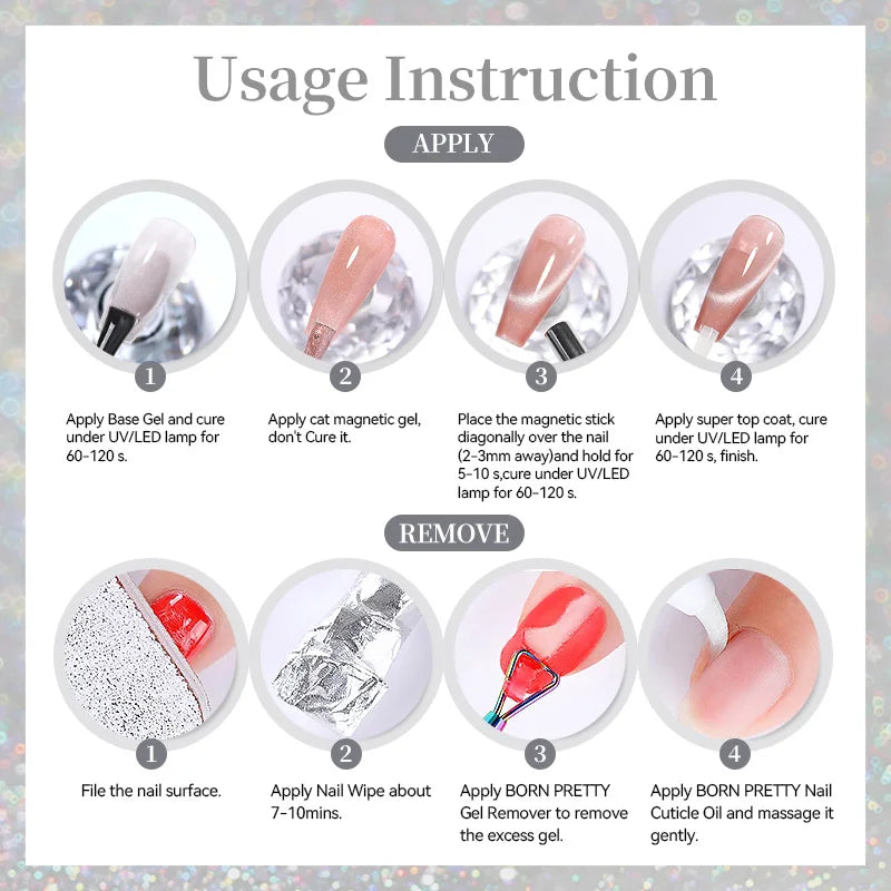 BORN PRETTY 10ml Scarlet Jade Colored Cat Magnetic Gel Nail Polish Rose Gold Light Soak Off UV Gel Nail Art Supplies