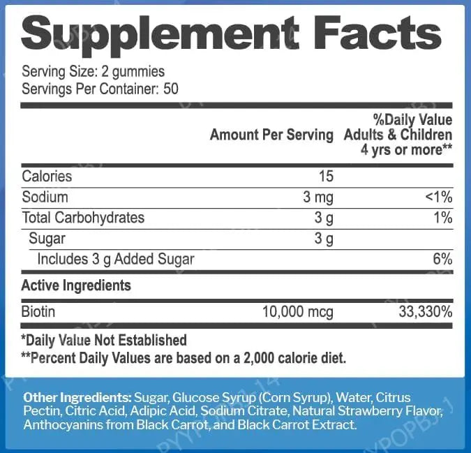Biotin Gummies 10000 Mcg Hair Skin Nails Support, Vitamin B7 Beauty Supplement, Gluten Free Vegan Non-GMO Strawberry, 60 Gummies