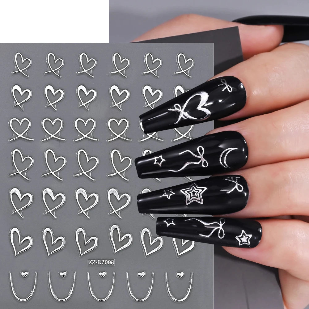 1pc Y2K-Inspired 3D Metallic Nail Stickers Geometric Marble & Bronzing Designs Nail Sliders Self-Adhesive Sparkling Manicure DIY