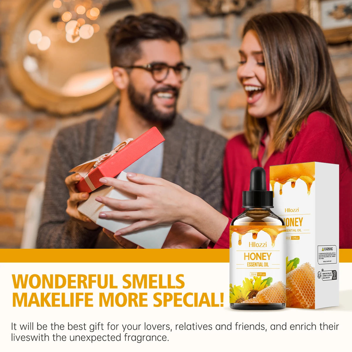 Honey Essential Oil, hypoallergenic, great for skin care, massage, face, body, nails and hair, suitable for all skin types.