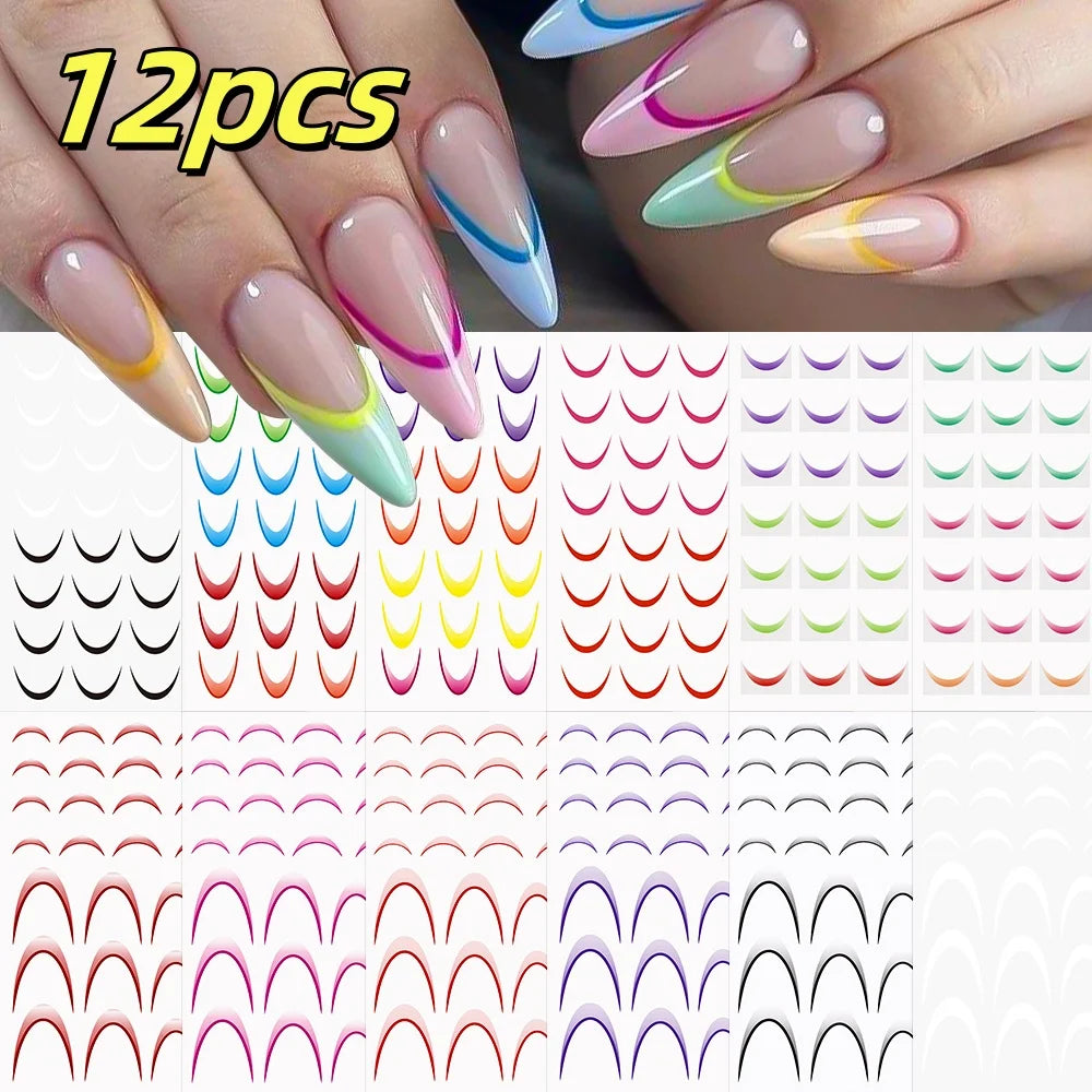 8/9/12/18Pcs New French Nail Stickers Guides DIY Nail Decors 3D Self-Adhesive White+Black Sliders Design Stencil DIY Manicure *&
