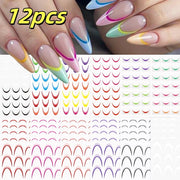8/9/12/18Pcs New French Nail Stickers Guides DIY Nail Decors 3D Self-Adhesive White+Black Sliders Design Stencil DIY Manicure *&