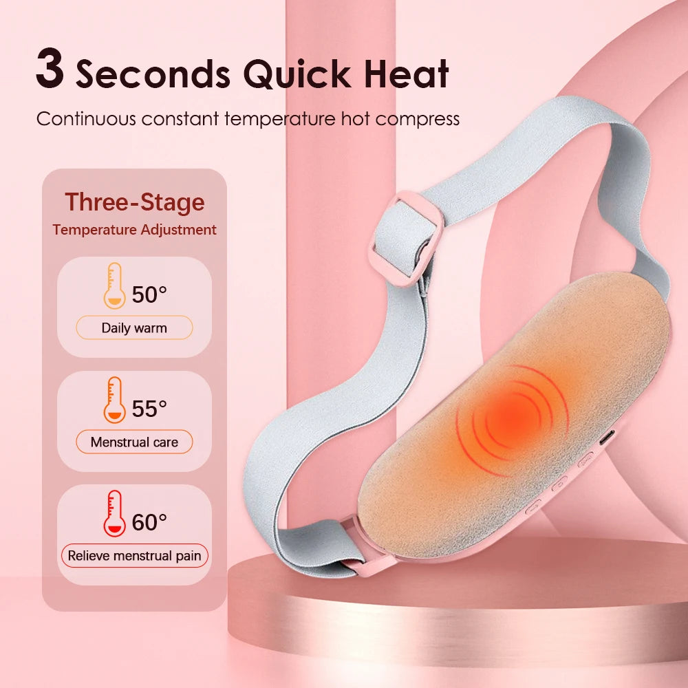 Women Menstrual Heating Pad Abdominal Warmer Belt Electric Waist Massager Vibration for Period Cramps Comfort Portable Gift