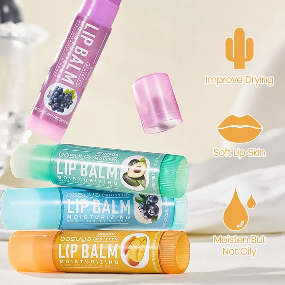 24PCs Natural Fresh Fruit Lip Balm Set Winter Moisturizing Lip Oil Long-Lasting Glossy Nourishing Lipstick Dry Lip Care Makeup