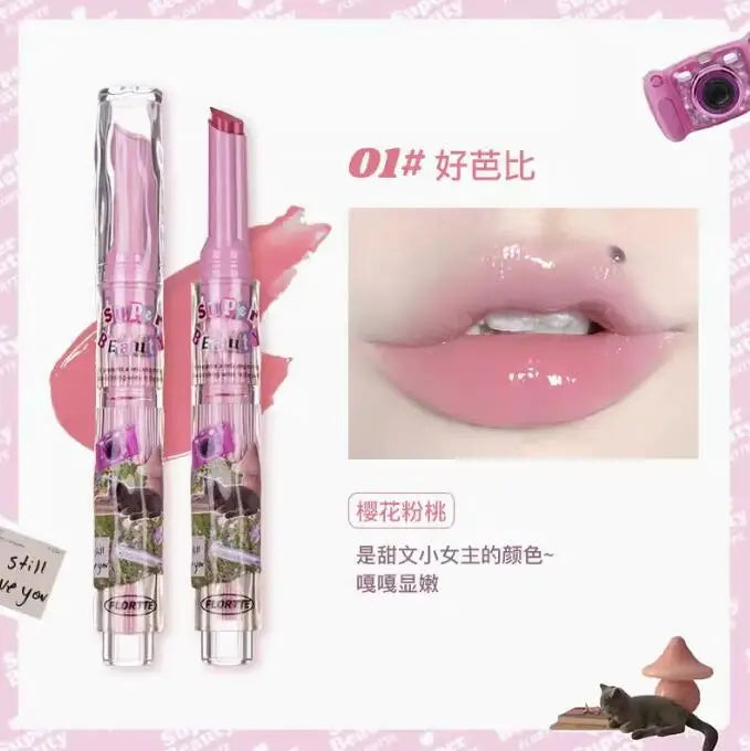 FLORTTE Korean Lipstick Vegan Hydrating Lip Balm Long Lasting Lip Tint Makeup Lip Plumper Gloss