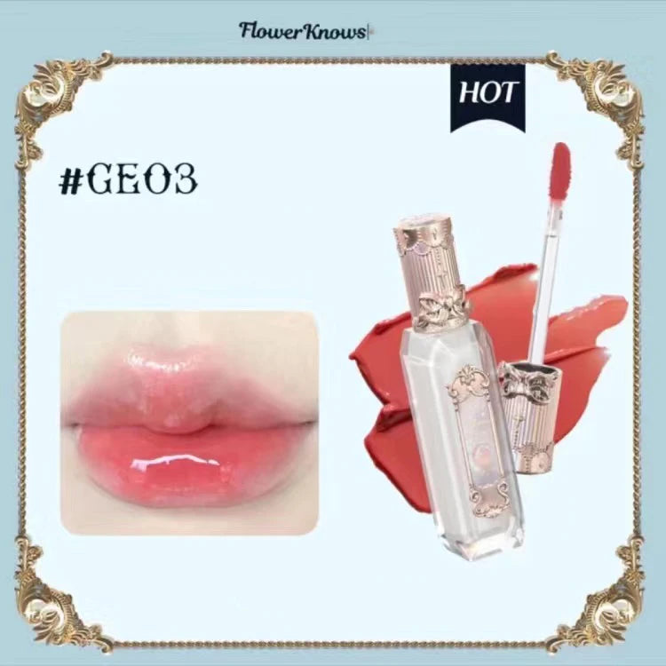 Flower Knows Moonlight Mermaid Clear Lip Gloss Collection Gemstone Lip Glaze Nourishing Mirror Lip Plumber Gloss Makeup 3.5ML