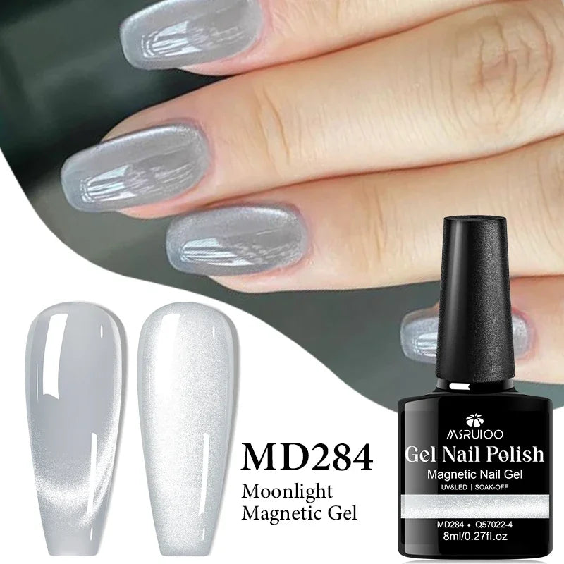 8ml Moonlight Cat Magnetic Gel Nail Polish Pink Silver Glitter Semi Permanent UV Gel Varnish Soak Off Nail Supplies Manicure