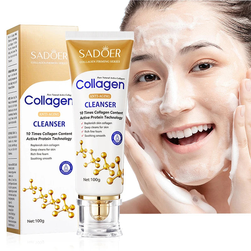 SADOER Collagen Facial Cleanser Moisturizing Anti-aging Anti Wrinkles Face Cleansing Face Wash Foam Cleanser Skin Care Products
