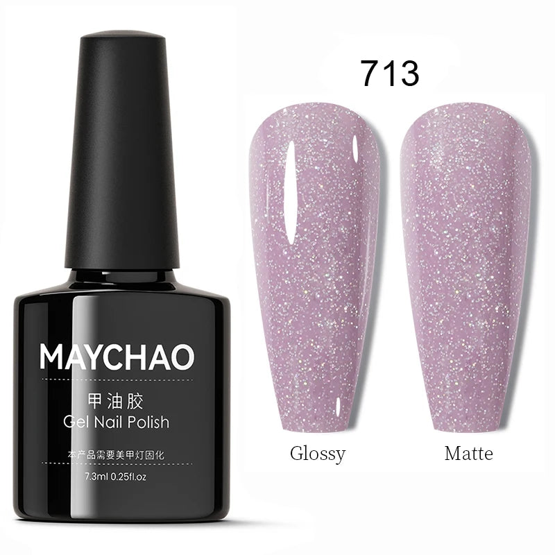 MAYCHAO Glitter Gel Nail Polish 7.3ml Semi-permanent Sequins Shiny Gel Base Top Coat Soak Off UV LED Varnish Nail Art Decoration