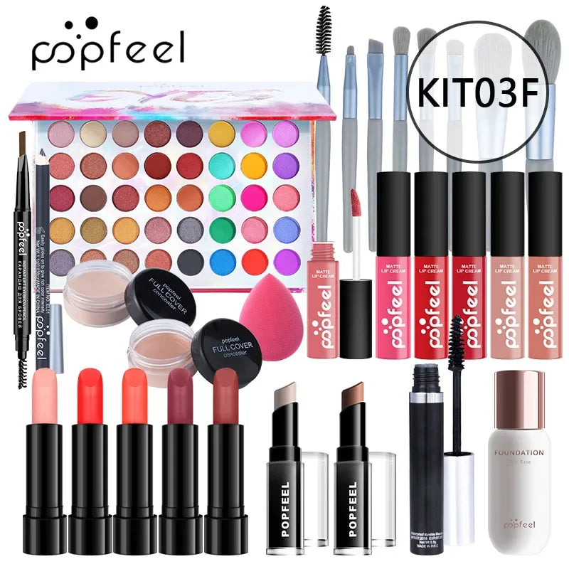 Christmas Makeup Gift Box Foundation Eyeshadow Powder Long Lasting Lip Ink 27 Pieces Birthday Gifts Makeup for Women Full Kit