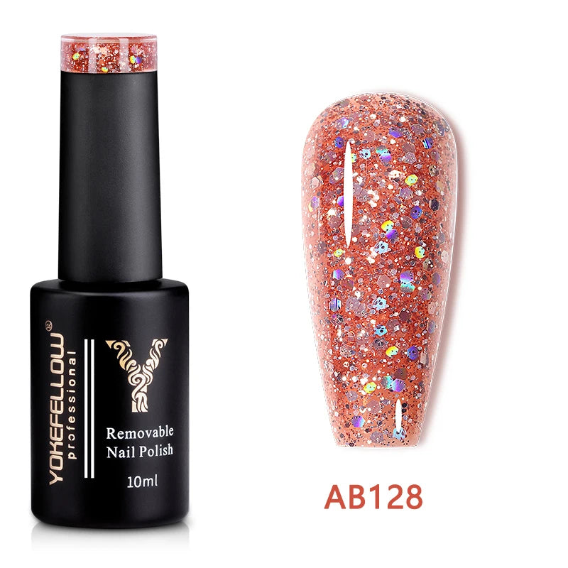 2024 New YOKEFELLOW 10ML Reflective Glitter Gel Nail Polish Soak Off UV Gel Varnish Colorful Nail Gel Polish For Manicure