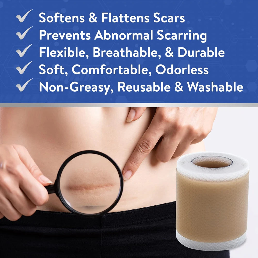 1 Roll Silicone Scar Sheets - Medical Grade, Reusable Scar Tape for Keloid, C-Section, Surgery, Burn, Acne - Waterproof, Latex-F