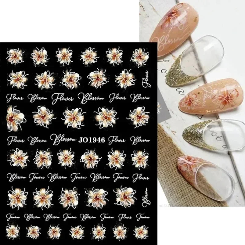 Cherry Blossom 3D Nail Stickers White Flower Petals Nail Art Decals Elegant Wedding Design Spring Sakura Manicure Slider Decor