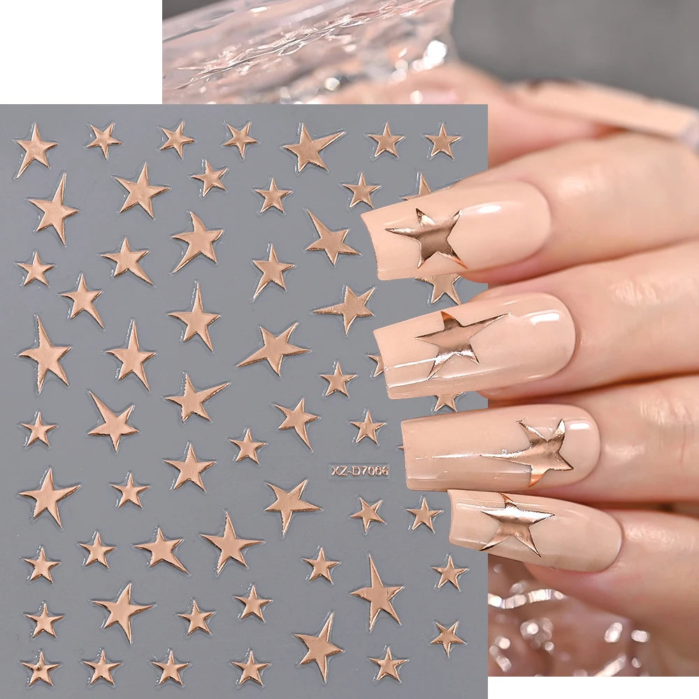 1pc Y2K-Inspired 3D Metallic Nail Stickers Geometric Marble & Bronzing Designs Nail Sliders Self-Adhesive Sparkling Manicure DIY