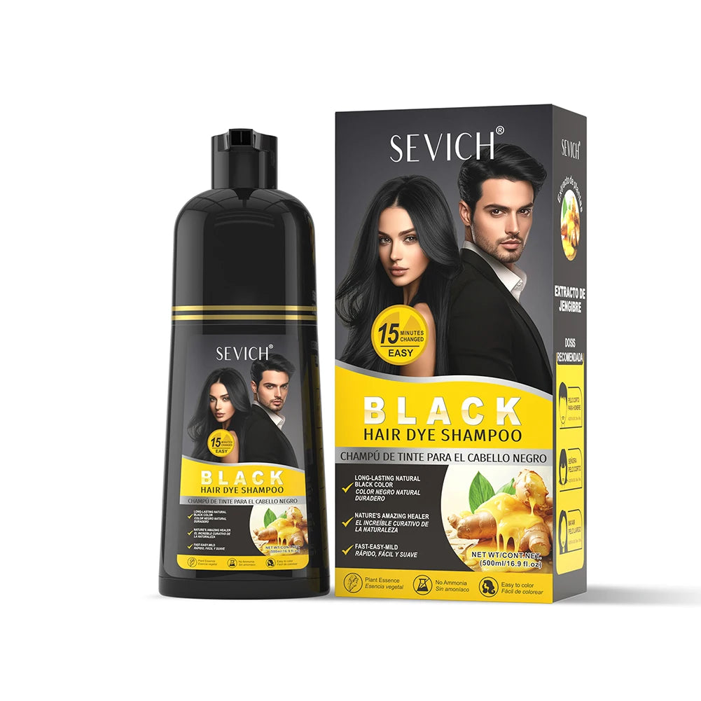 500ml Black Dyed Shampoo Instant Dye Covers Natural Gray Hair Shampoo Black Hair Dye Herbal Ginseng Ginger White Hair Dyed Black