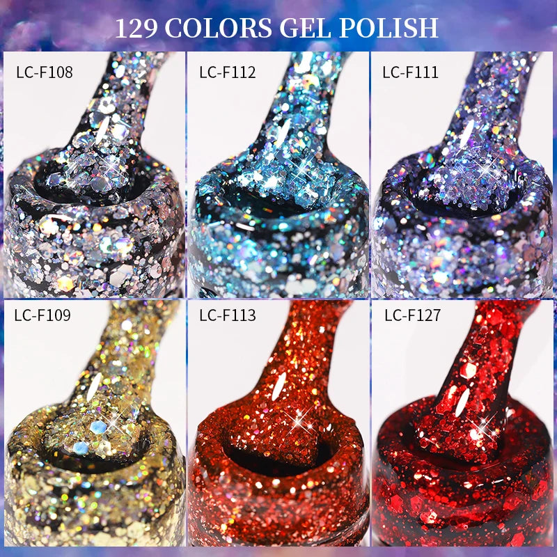 LILYCUTE Silver Glitter Gel Nail Polish Colorful Shining Sequins Semi Permanent Soak Off Need Base Top Coat Nail Art Gel Varnish