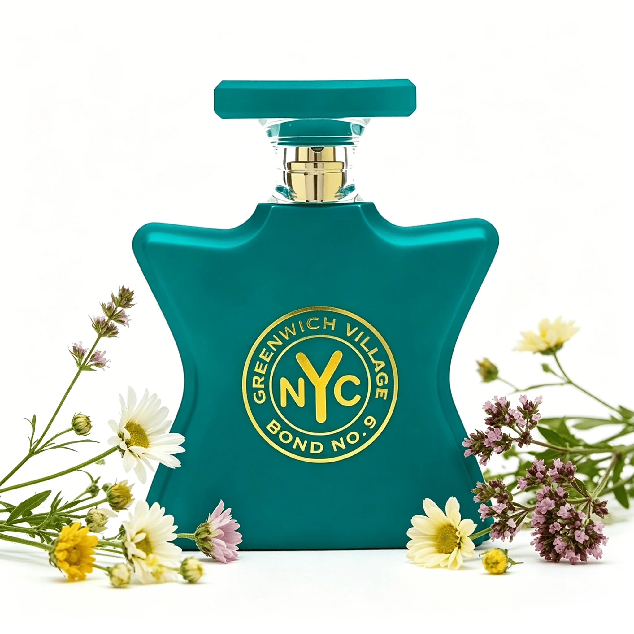 Bond No.9 NYC Greenwich Village EDP Perfume For Unisex Crisp Fresh Herbal Green Leaf Floral Earthy Woody Aroma Long Lasting Matte Turquoise Star Shaped Bottle With Gold Circular Badge Daily Outdoor Summer Travel Present