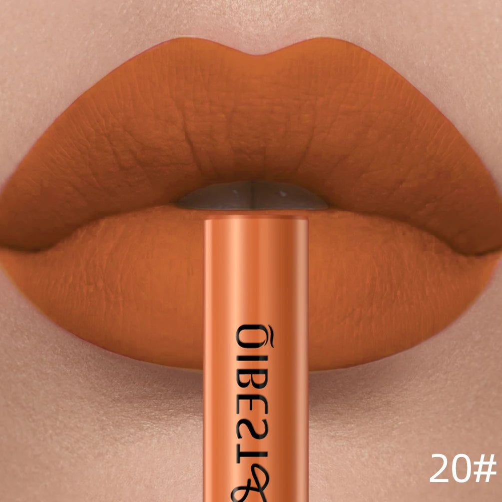 QIBEST Sexy Lipgloss Lasting Velvet Matte Lip Gloss Liquid Lipstick Makeup Women Beauty Nonstick Cup Waterproof Red Lipstick