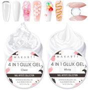 Makartt Solid Gel Builder: 4-in-1 Clear White Non-sticky for Extension 3D Sculpting Nail, UV Glue for Acrylic Tips, Rhinestones
