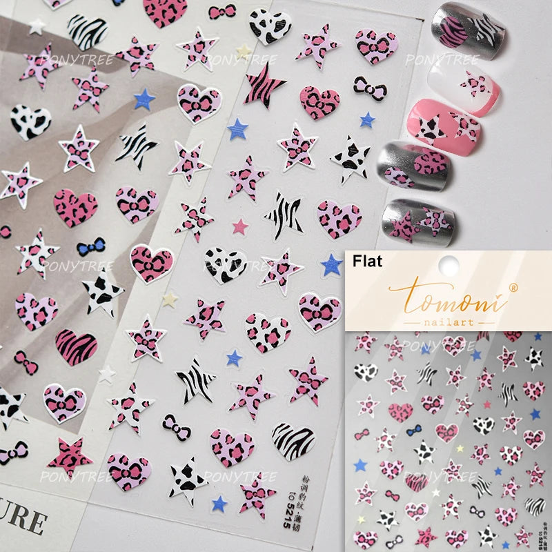 Geometric Lines Star Love Heart Chain Silver Gold Lava Letter Flower Growth Ring Number 5D DIY Nail Art Stickers Manicure Decals
