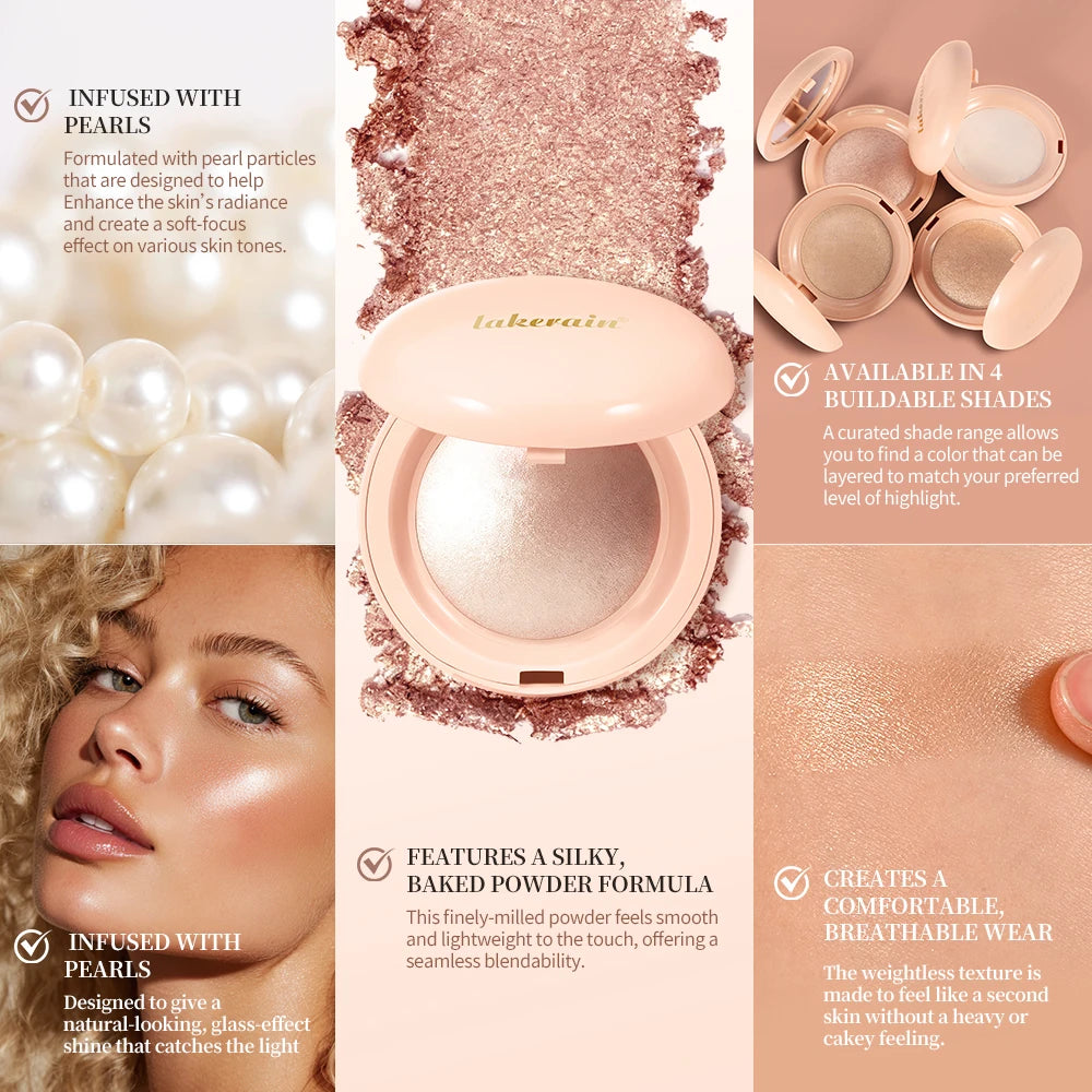 Lakerain Silken Touch Highlight Powder Smooth Texture Luminous Finish Long Lasting Makeup Waterproof Baked Highlighter Powder