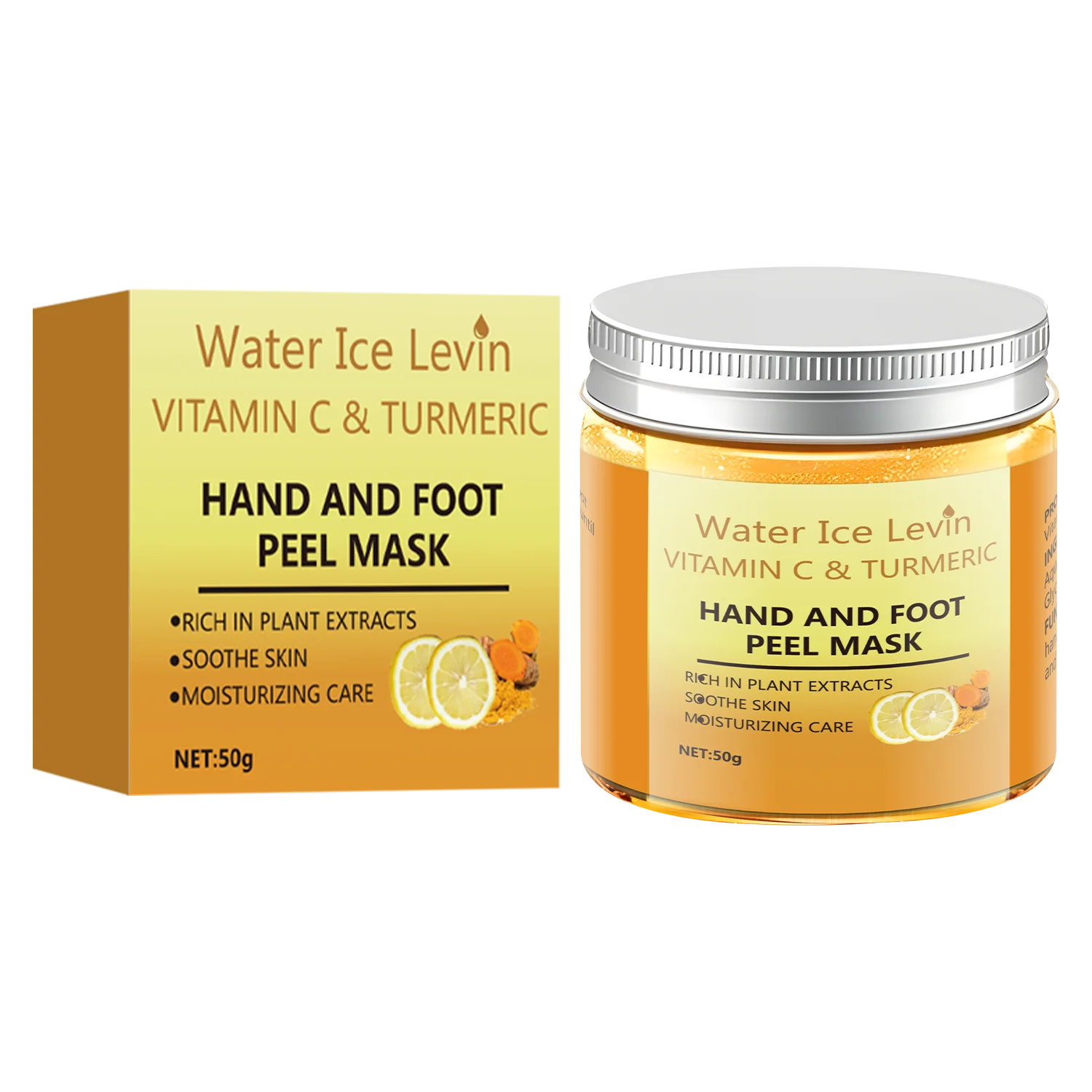50g Turmeric Vitamin C Hand and Foot Mask, Plant-Based Care, Moisturizing and Nourishing, Apply and Wash Off Immediately, Smooths and Repairs, Lightens Skin, Nourishes, and Freshens Skin in One Step