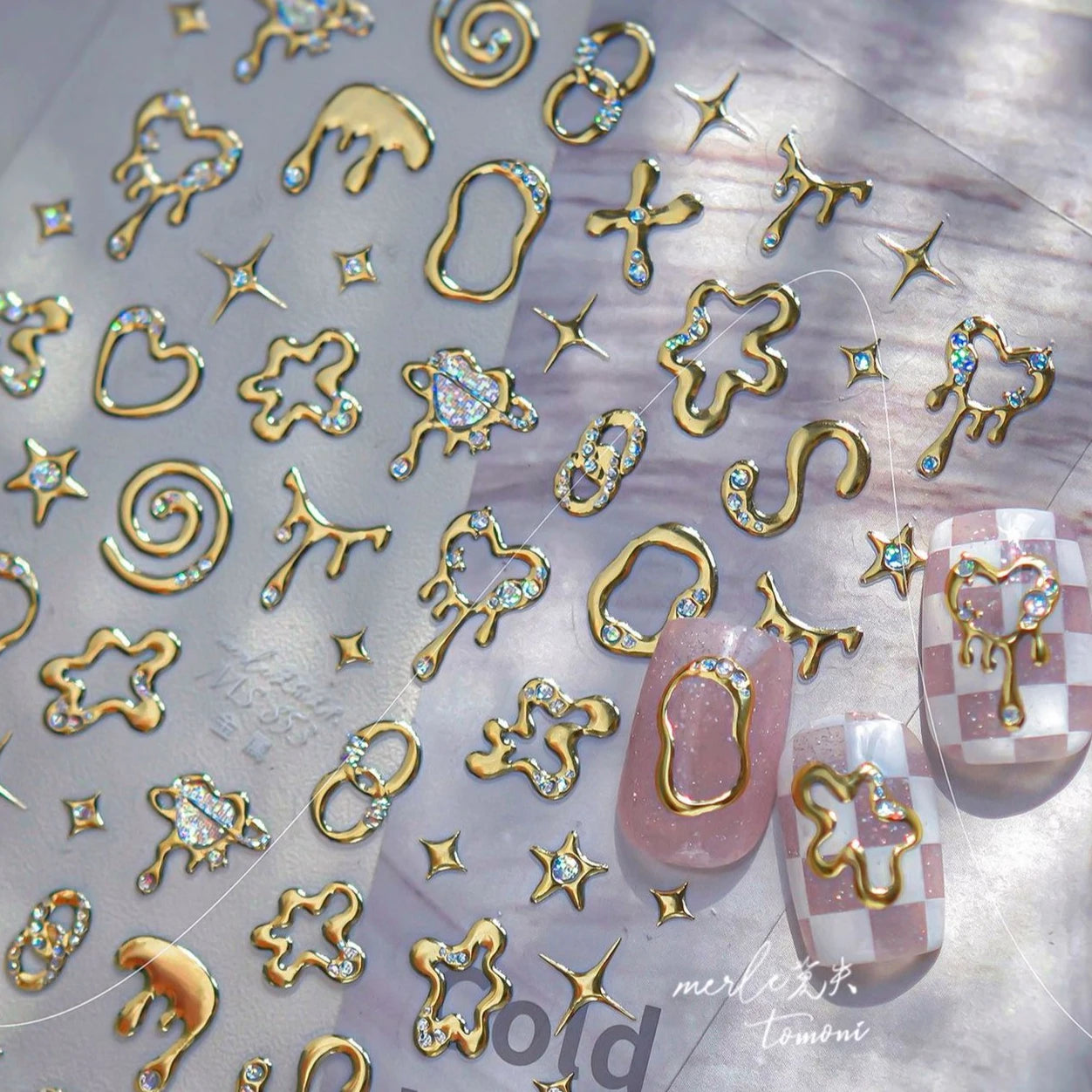 Geometric Lines Star Love Heart Chain Silver Gold Lava Letter Flower Growth Ring Number 5D DIY Nail Art Stickers Manicure Decals