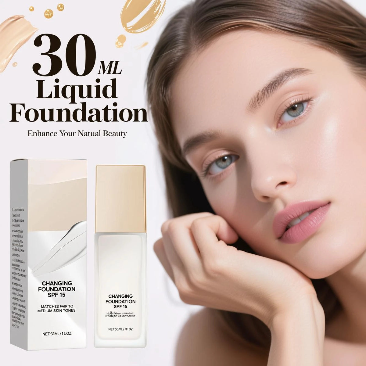 Hydrating Color-Adjusting Foundation SPF 15 30ml - Natural Coverage for Fair to Medium Skin, Lightweight with Hyaluronic Acid.