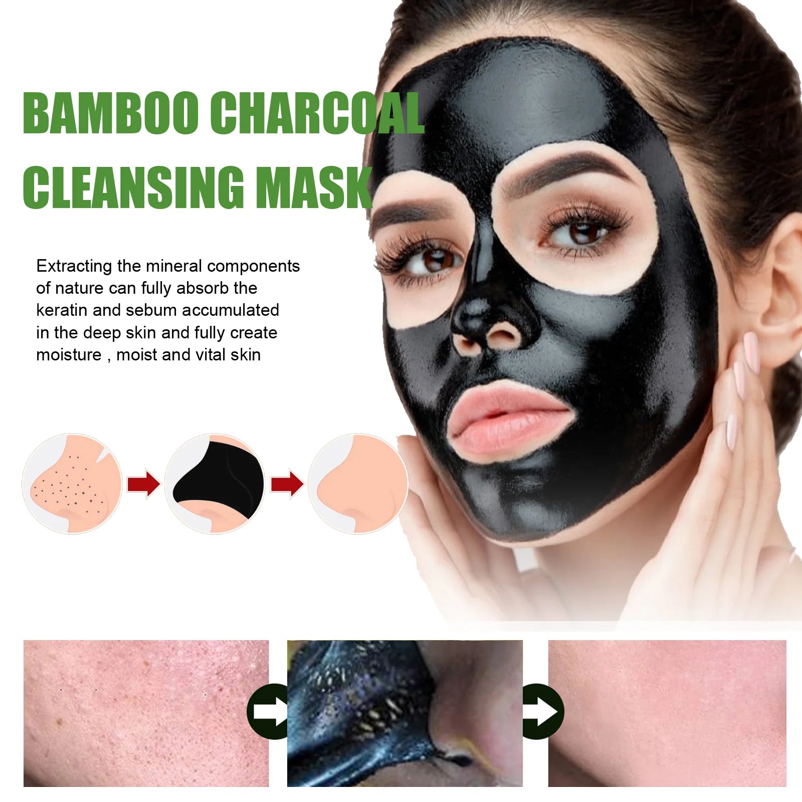 EELHOE Bamboo Charcoal Tear-Off Mask Deeply Remove Blackheads Cleaning Shrinking Pores Moisturizing Carbon Black Mud Facial Mask