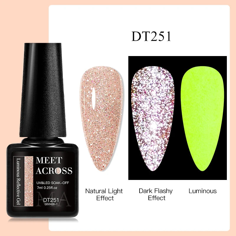 MEET ACROSS 7ml Reflective Glitter Gel Nail Polish Pink Green Purple Sparkling Soak Off UV Gel Polish for Manicure DIY Nail Art