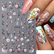 1Pc 3D Lavendar Flowers Stickers for Nails Spring Sakura Floral Leaves Self-Adhesive Sliders Decals Art Manicure for Decoration