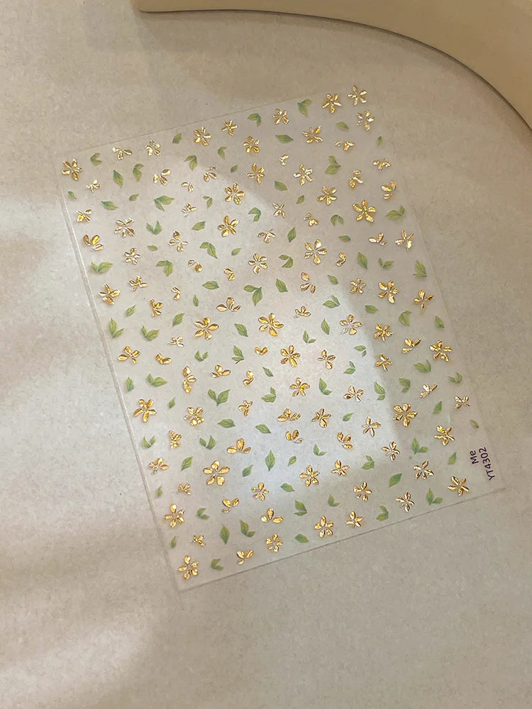 Golden Leaf Five Petal Flower Nail Sticker Bronzing Spring Flowers Adhesive Backing Blossom Nail Slider Decoration Accessories