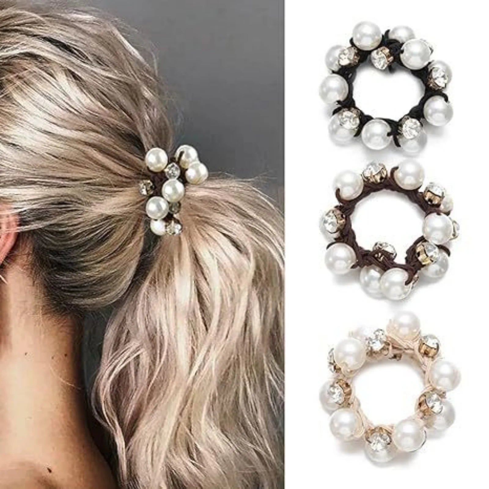 1Pc Pearl - Studded Hair Scrunchies for Women, Sparkling Rhinestone Elastic Hair Bands, Elegant Hair Decor
