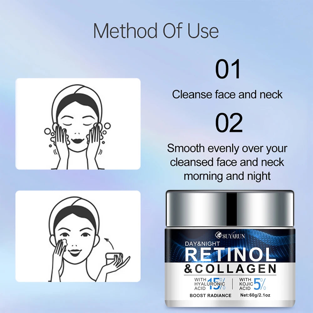 15% hyaluronic acid and 5% kojic acid moisturizer, rich in glycerin and retinol, tender, brighten, firm and improve rough skin