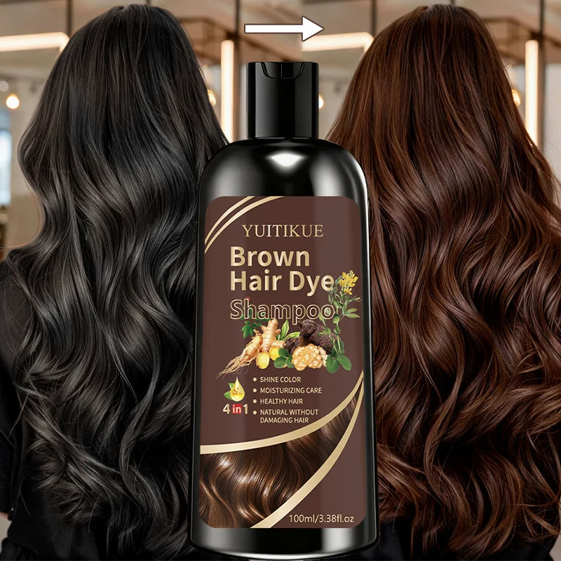 YUITIKUE Instant Brown Hair Color Shampoo 100ml - Gentle 4-in-1 Hair Dye Shampoo for Long Lasting Shiny Hair