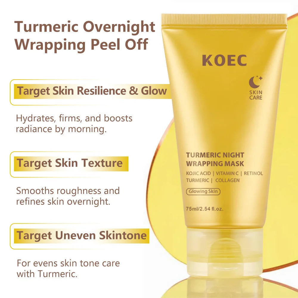 Korean Collagen Night Wrapping Peel-off Mask Turmeric VC Collagen Tear Facial Mask Moisturizing and Applying  | Free Brush win