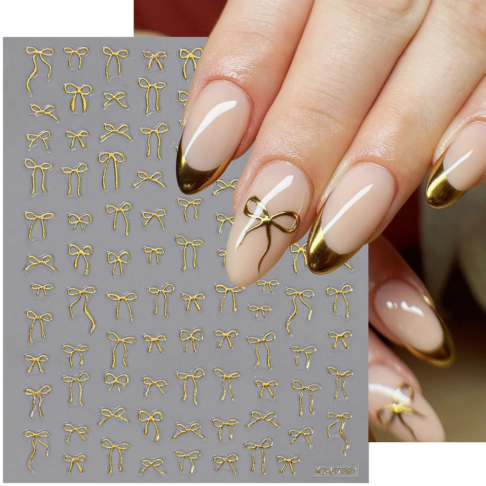 1pc Y2K-Inspired 3D Metallic Nail Stickers Geometric Marble & Bronzing Designs Nail Sliders Self-Adhesive Sparkling Manicure DIY
