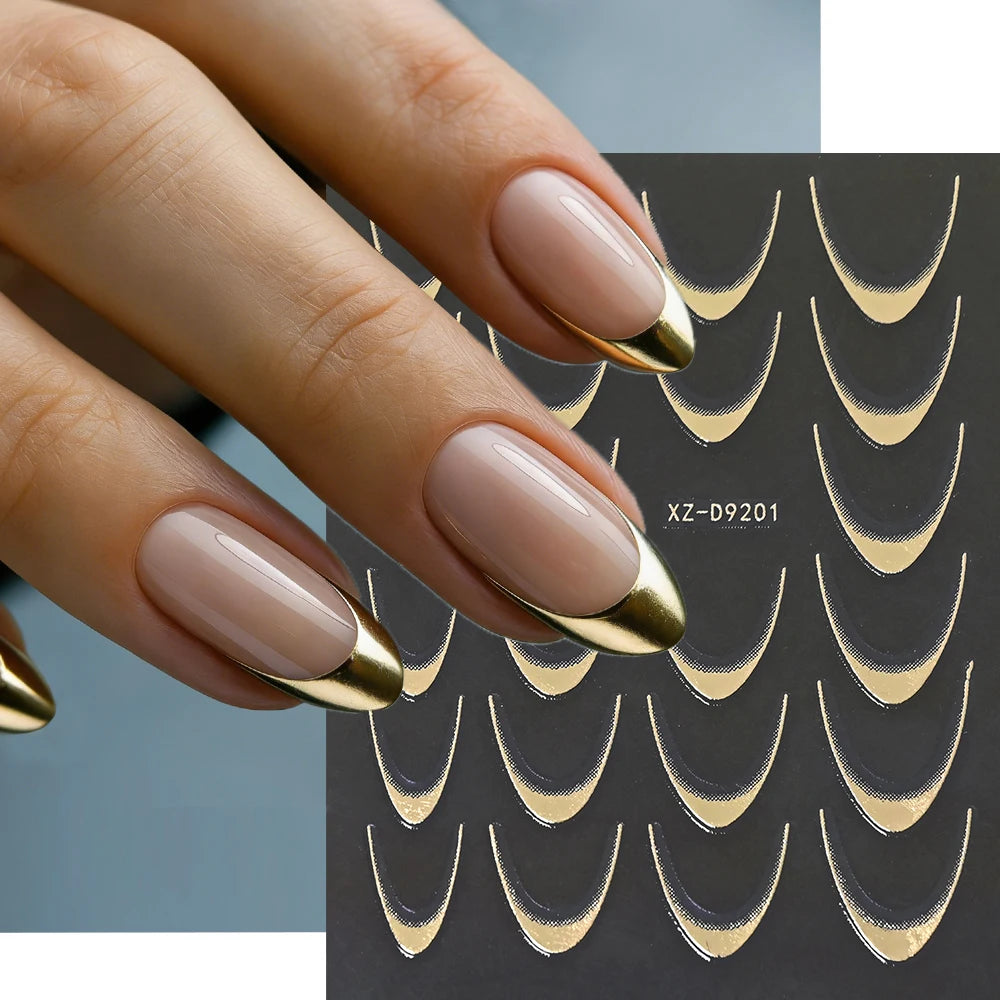 3D Metallic Silver French Line Nail Stickers C Curve Stripe Lines Metal French Nail Decals French Manicure Nail Decoration *1PCS