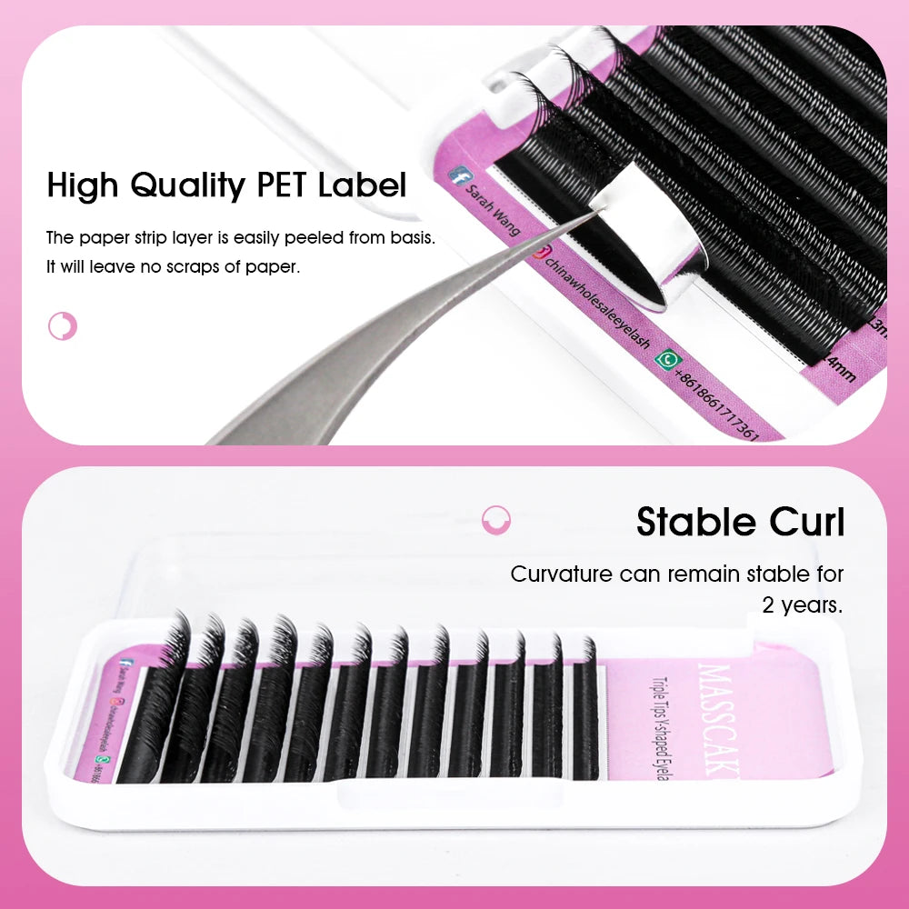 Hot Selling Masscaku 3D Effect Y Style Eyelashes Natural Soft Split Tips Premade Volume Lashes Premium Mink Lash Extensions
