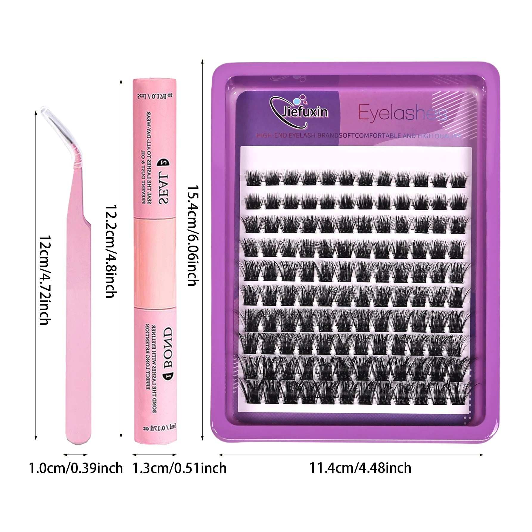 D Curl Fluffy Cluster Lashes Natural Look DIY Eyelash Extensions Kit with Lash Bond, Seal and Lash Tweezers
