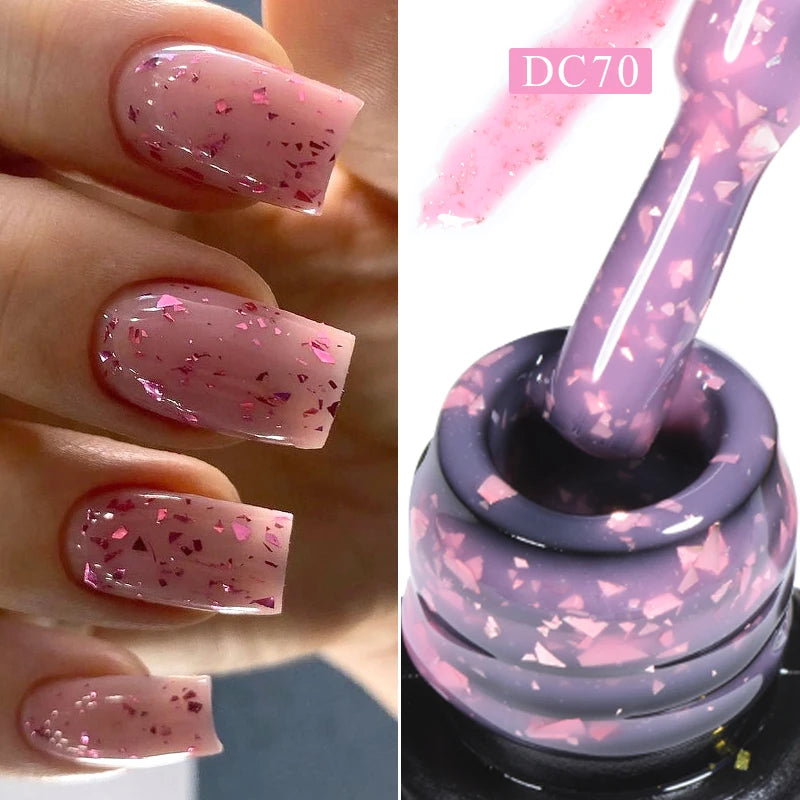 MTSSII 7ml Gold Foil Glitter Rubber Base Gel Self-leveling Semi Permanent Soak Off UV LED Gel Varnish For Nails Manicure