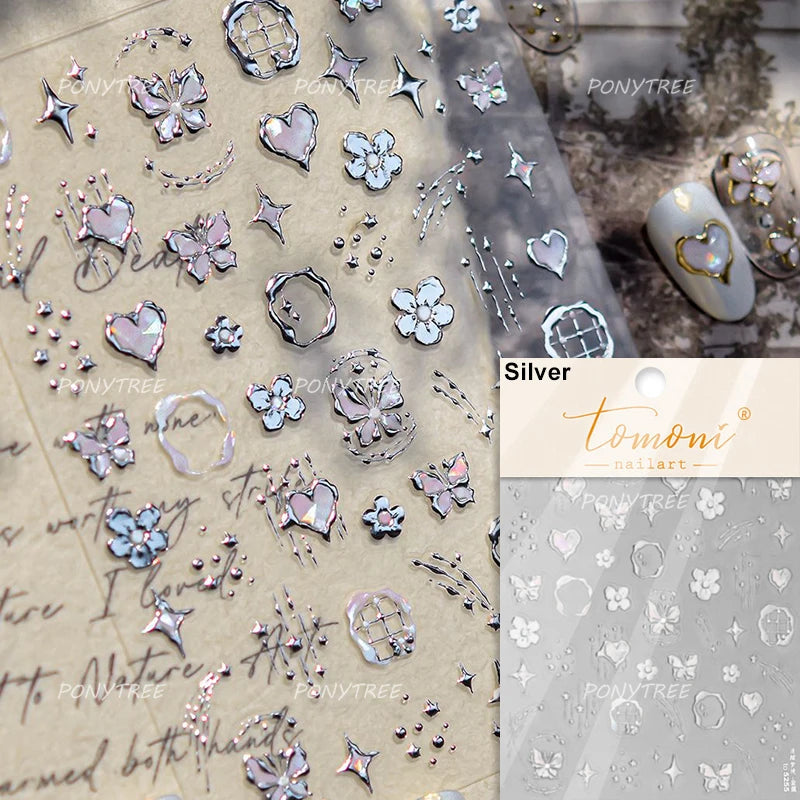 Geometric Lines Star Love Heart Chain Silver Gold Lava Letter Flower Growth Ring Number 5D DIY Nail Art Stickers Manicure Decals