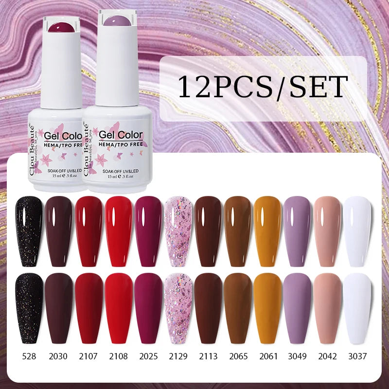 Clou Beaute 12pcs Gel Nail Polish Manicure Set Color 15ml White Glass Bottle Nail Art Kit Vernis Semi Permanent Nail Art Varnish
