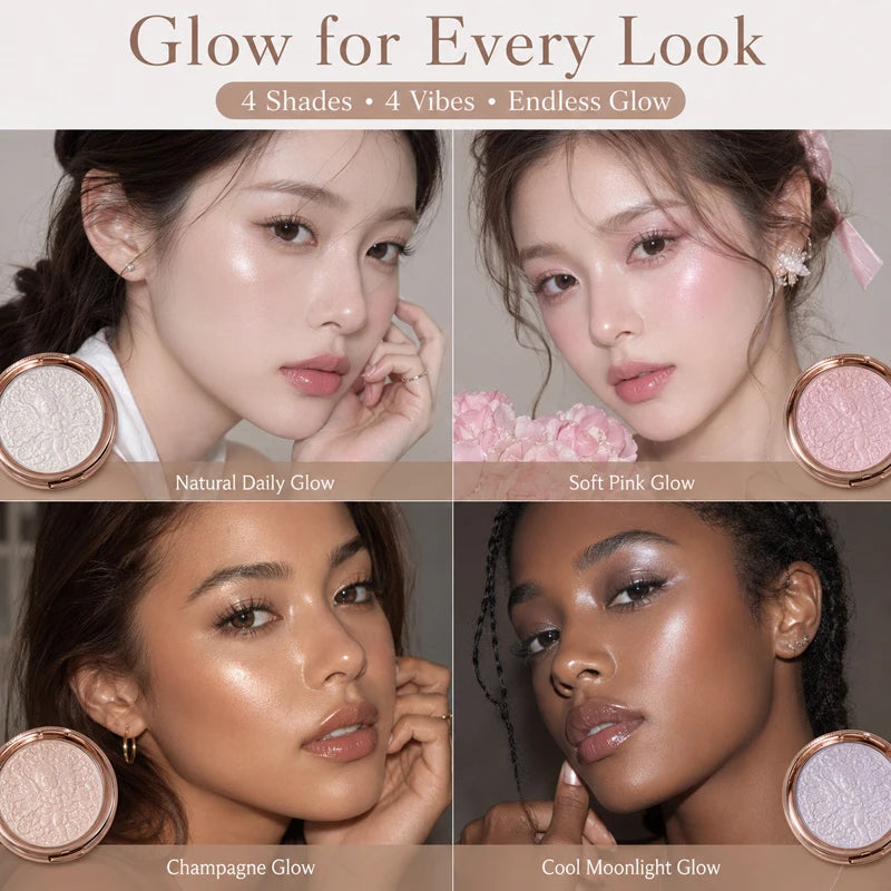 Little Angel Pearl Glow Highlighter Palette 4 Shades Fine Shimmer Face Illuminator Powder Waterproof Long Wear Makeup Gift